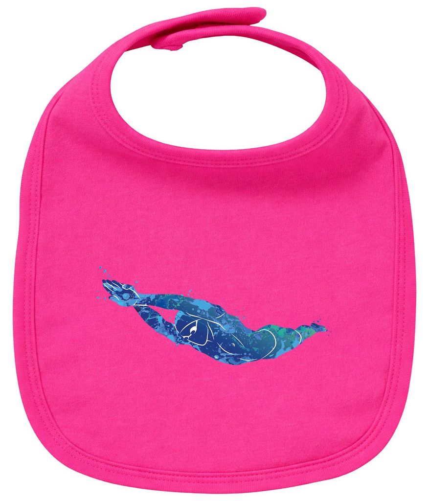 Huuraa Baby Lätzchen Schwimmen bunte Silhouette Cherry Pink Klettverschluss Baumwolle Latz Geschenkidee