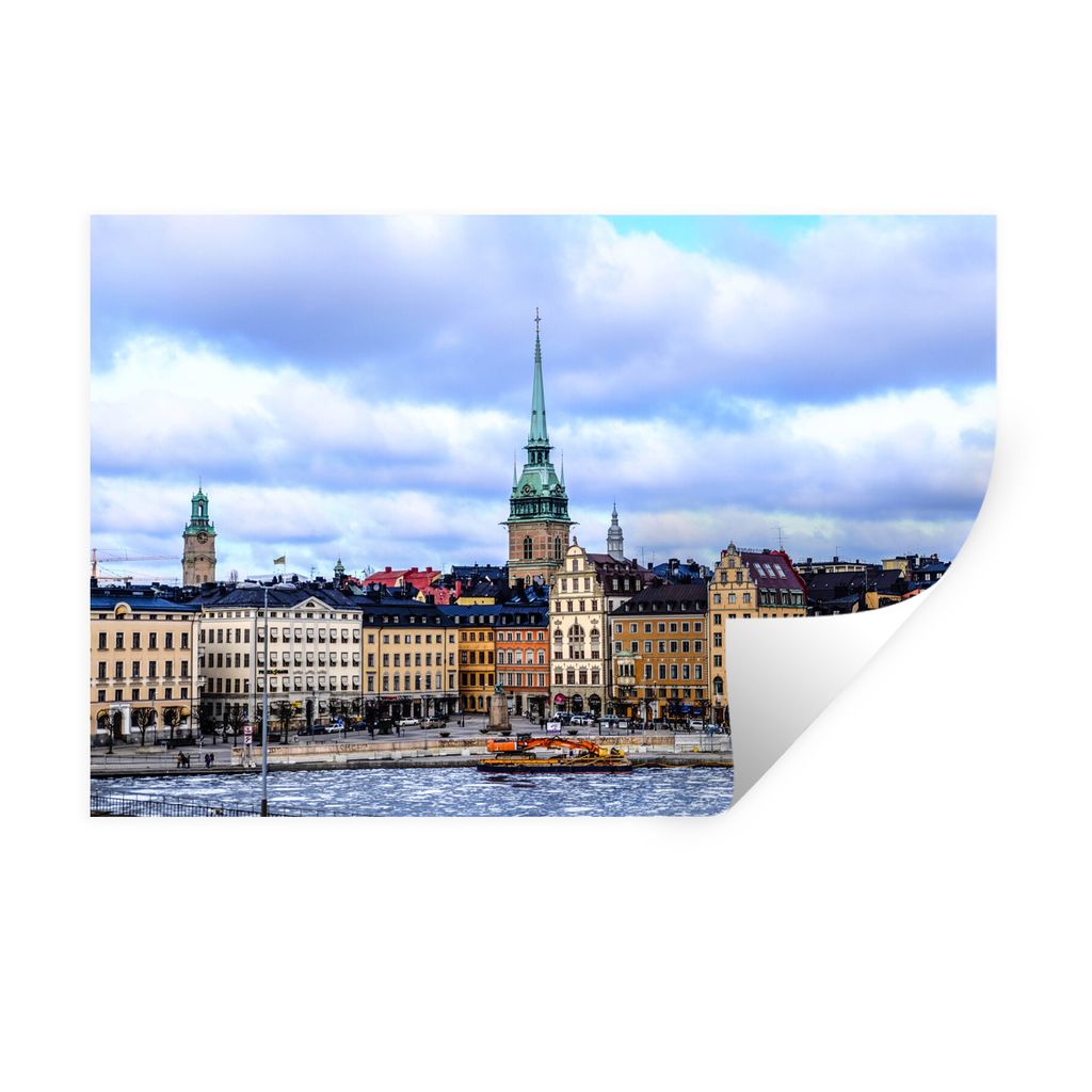 MuchoWow Wandtattoo Wandsticker Wandaufkleber Stockholmer Skyline im Winter mit Eis auf dem Wasser 60x40 cm Selbstklebend und Repositionierbar - ...