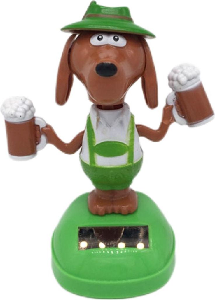 Solar Dancing Toy Cartoon Hund Figur mit Bier Swinging Car Decor Home Ornament Kinder Spielzeug Geschenke