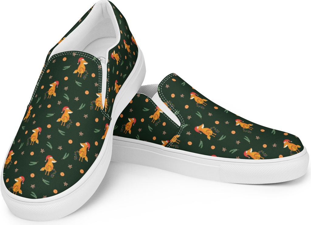 Mr. & Mrs. Panda Mokassins Damen Fuchs Weihnachten Größe 44 1/2 - Grün - Geschenk, Damenschuhe, Slipper, Weihnachtszeit, Weihnachtsmann, Nikolau...