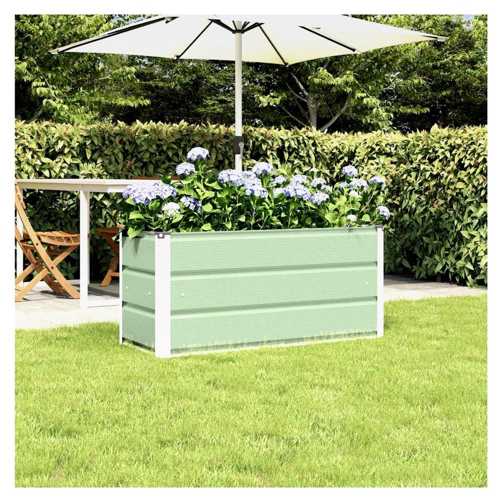Blumenkasten, grün, 100 x 40 x 45 cm, Stahl, Hochbeet, für Garten, Pflanzgefäß, für Blumen, Sukkulenten, Terrasse, Balkon