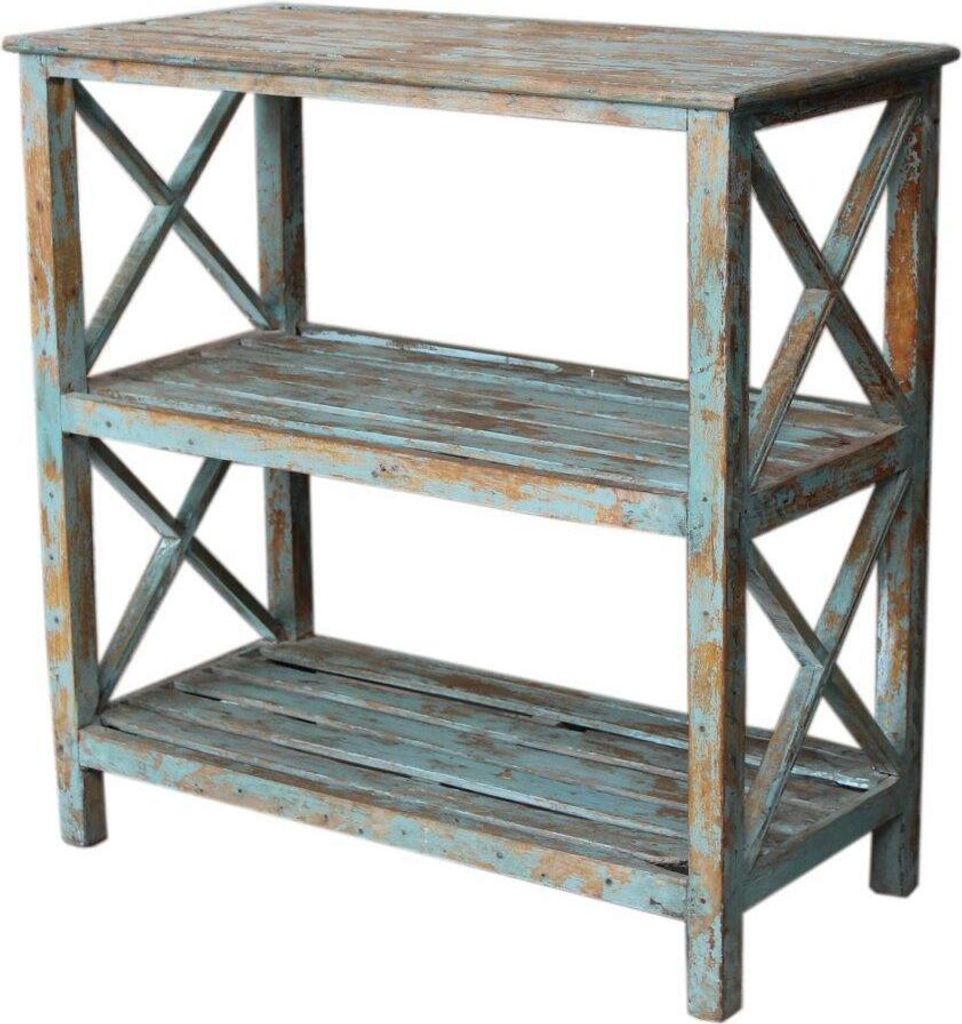 Rustikales Bücherregal, Küchenregal, Massivholz, Vintage Look - Modell 17, Türkis, 80*79*40 cm, Bücherregale & Küchenregale
