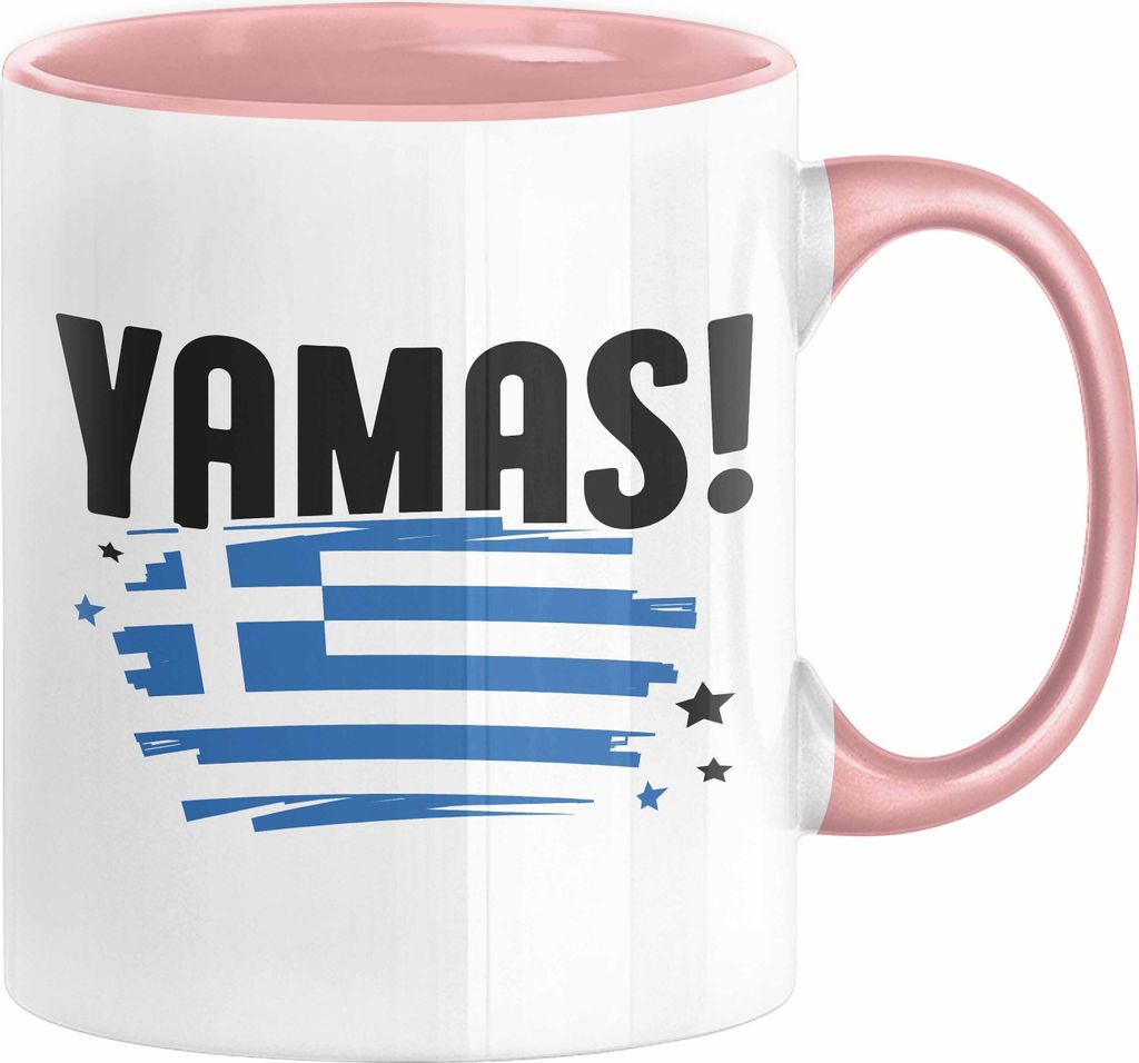 Griechenland Tasse Yamas Ouzo Griechenland Trink Spruch Sprüche für Grieche (Rosa)