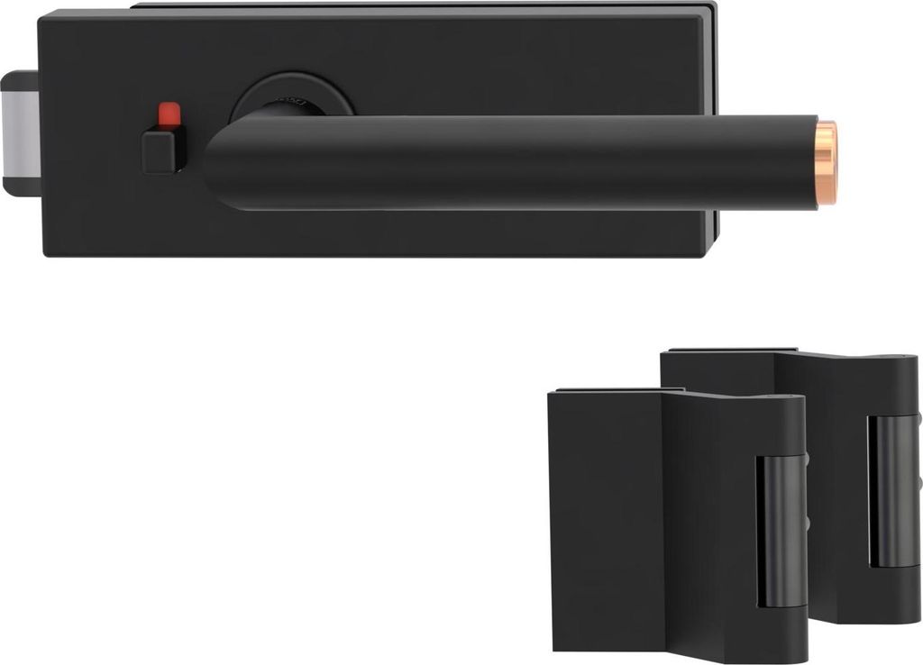 Griffwerk PURISTO S -Graphitschwarz Ganzglastürbeschlagset -3-teiliger Bandsatz -mit Griff LUCIA SELECT -GSC/CU -smart2lock