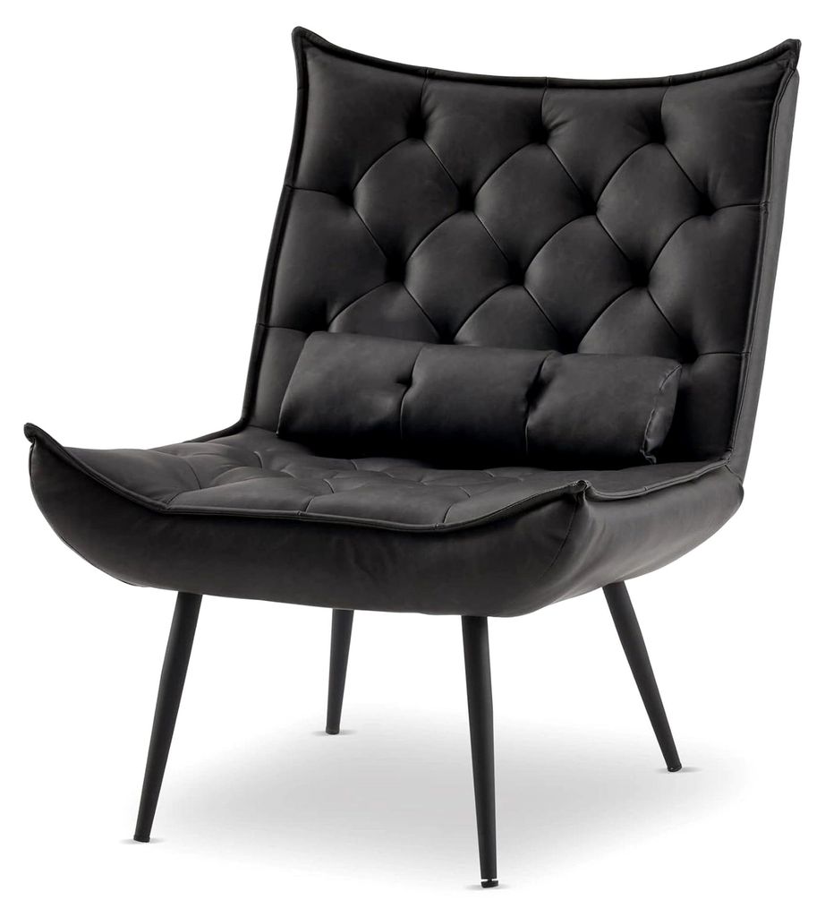 MCombo moderner Relaxsessel für das Wohnzimmer mit Taillenkissen, Retro Vintage Lesesessel, Loungesessel, Polstersessel, Dunkelgrau-Kunstleder