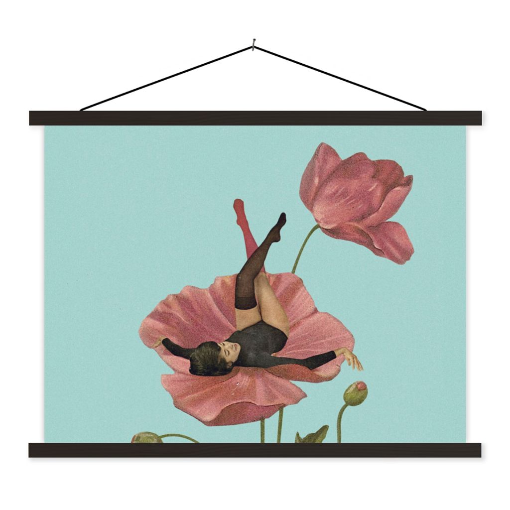 MuchoWow Textilposter Träume - Vintage - Frauen 150x113 cm mit holzfarbenen Rahmen - Poster