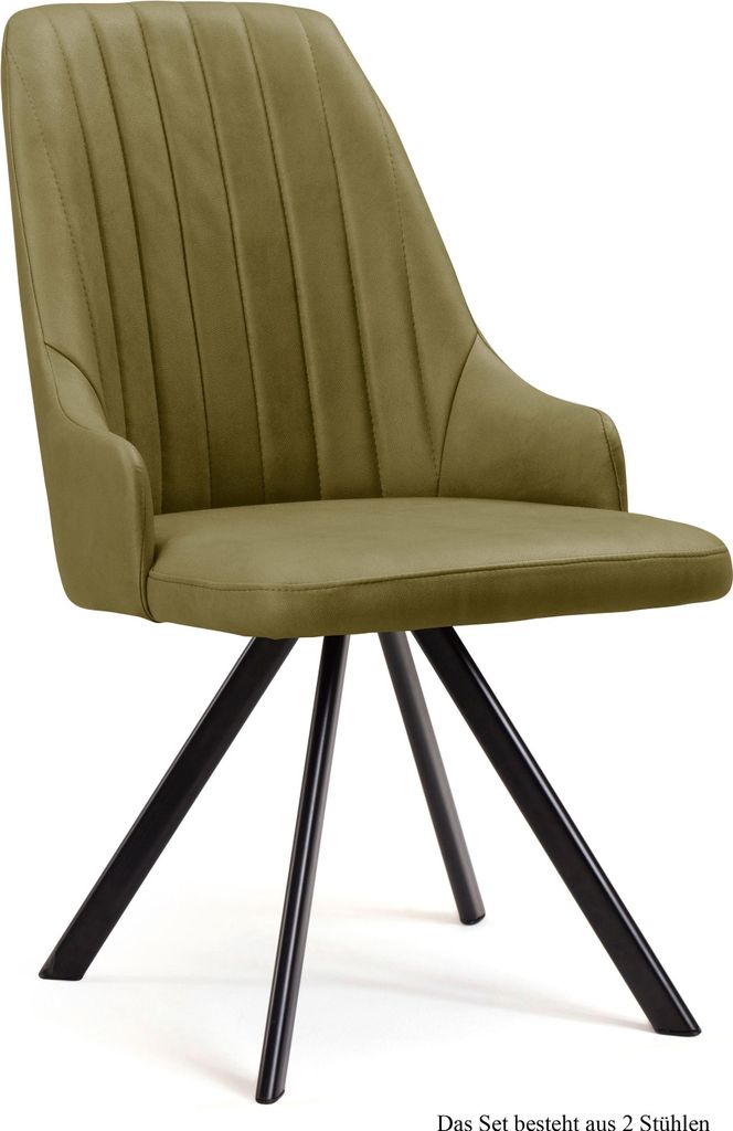 Esszimmerstuhl drehbar (2er-Set) Devyn 52x91x60 Schwarz/Olivgrün