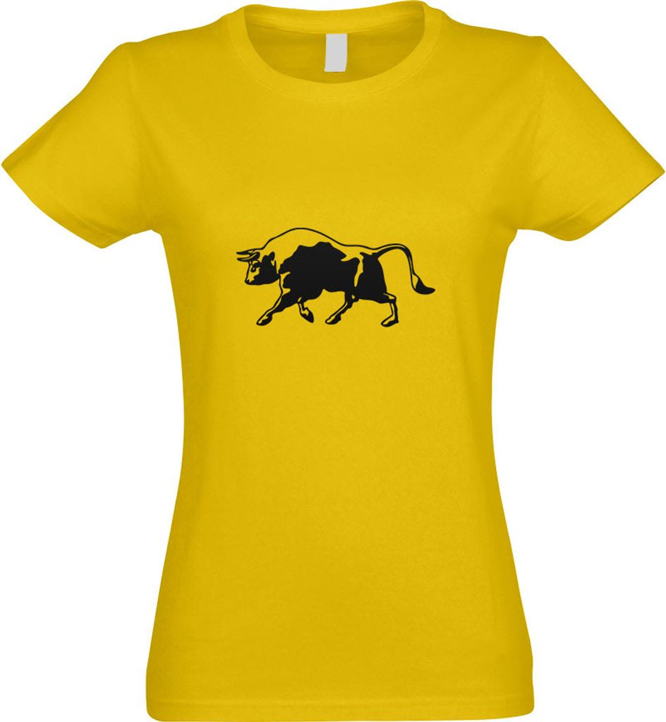Kiwistar - T-Shirt tailliert - Damen - gelb - Stier Motiv 1 - Bulle - Hausrind - mit Motiv Bedruckt - Funshirt Design - Sport - Freizeit - Damen - XL