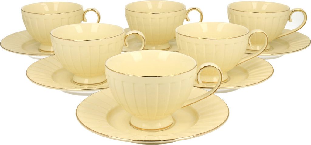 DUO ECRU 6er-Set Tassen 220 ml NINA mit Untertassen, New Bone China Porzellan