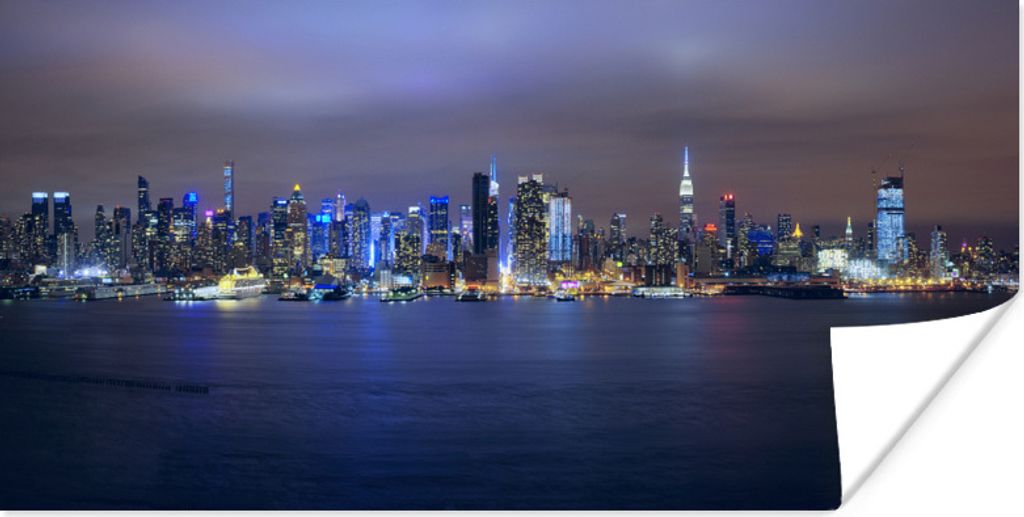 MuchoWow Poster New York - Skyline - Nacht 80x40 cm - Wanddeko
