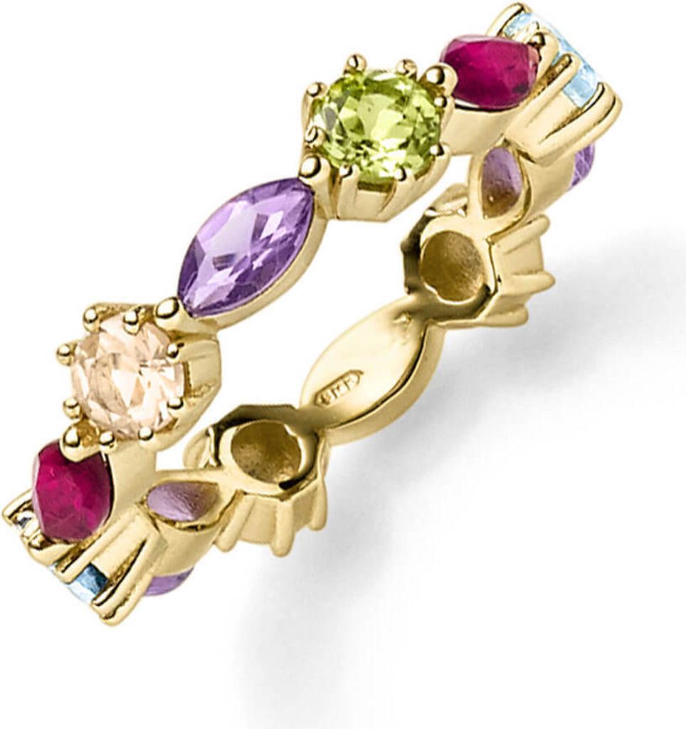 Multicolor Ring 585 Gold Gelbgold Farbsteine Blautopas Peridot Amethyst Quarz Innenumfang 58mm Ø18.5mm