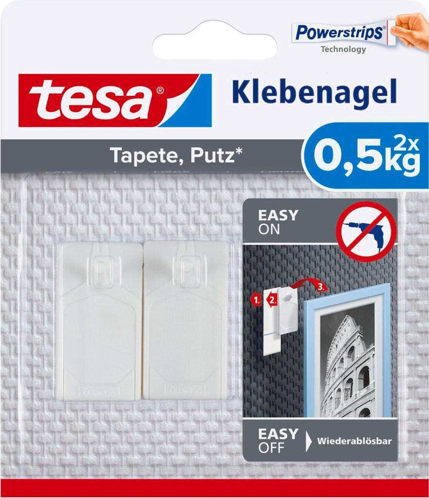 Klebenagel für Tapeten und Putz (0,5 kg), Packung mit 2 Stück