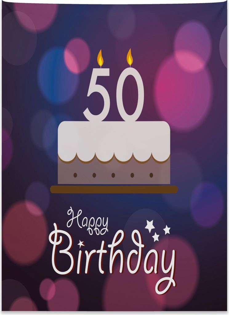 Abakuhaus 50. Geburtstag Wandteppich, Kuchen Nummer Kerzen aus Weiches Mikrofaser Stoff Kein Verblassen Klare Farben Waschbar, 110 x 150 cm, Weiß ...