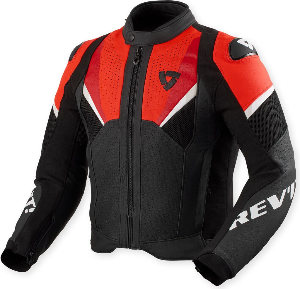 Revit Automate perforierte Motorrad Lederjacke, schwarz/neon-rot, 56