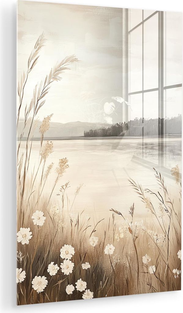 MuchoWow Glasbilder - Bilder auf Wandbild - Foto auf Glas See - Wasser - Natur - Beige 60x90 cm Wanddekoration aus Glas - Acrylglasbild - Acrylbild...