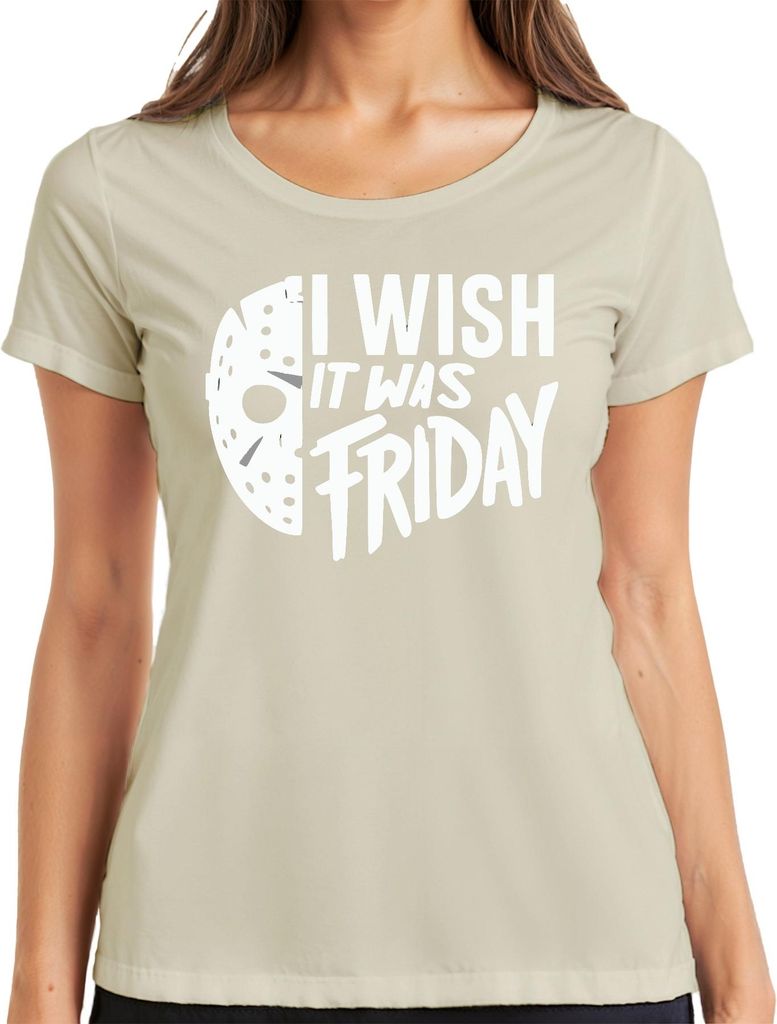 I wish it was Friday Horror Maske Freitag13 Grusel Halloween Damen T-Shirt, Natur, M