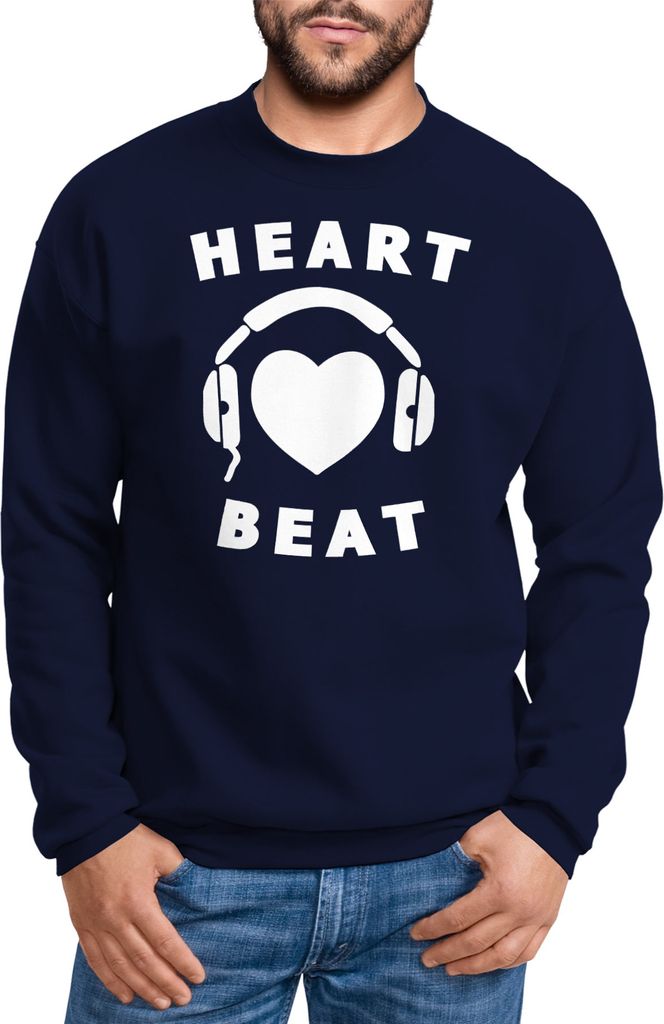 Sweatshirt Herren Heart Beat Herz Kopfhörer Musik Techno Pullover Moonworks navy 3XL