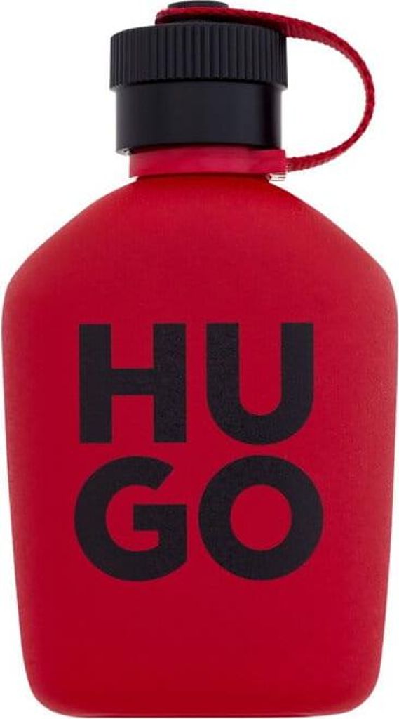 A red bottle of Hugo Boss Hugo Intense Eau de Parfum.