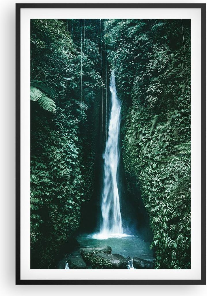 Gerahmtes Poster - Schwarzer Rahmen - Tropen Wasserfall Dschungel - 61x91,5 cm - Wand Bild - Wanddeko - Wandbilder - Kunstposter - Wandposter - Bil...