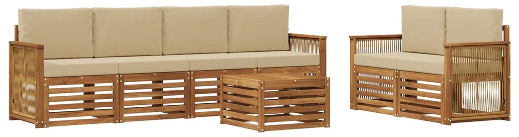 vidaXL Outdoor-Sofagarnitur 7 pcs Natur und Beige Massivholz Akazie
