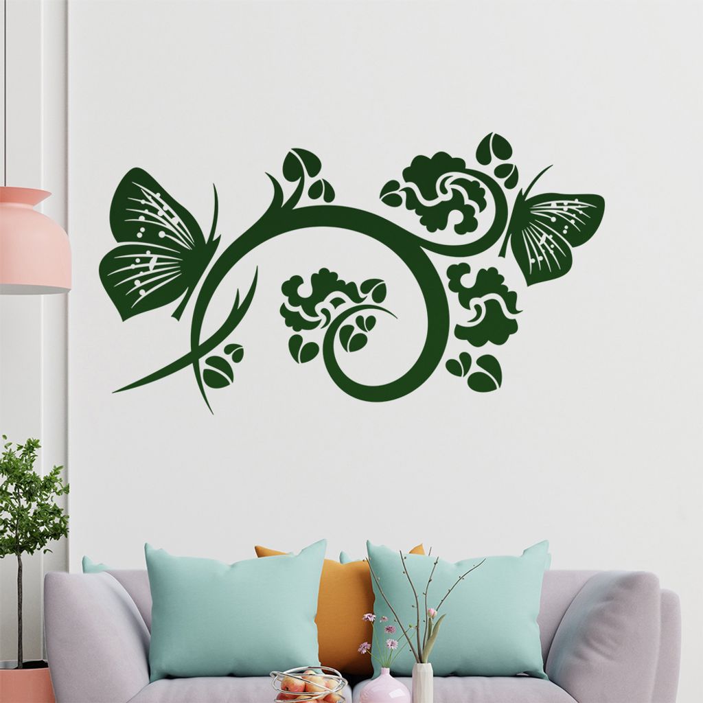 Falter Schmetterlinge Blüte Wandtattoo in 6 Größen - Wandaufkleber Wall Sticker - Dekoration, Küche, Wohnzimmer, Schlafzimmer, Badezimmer