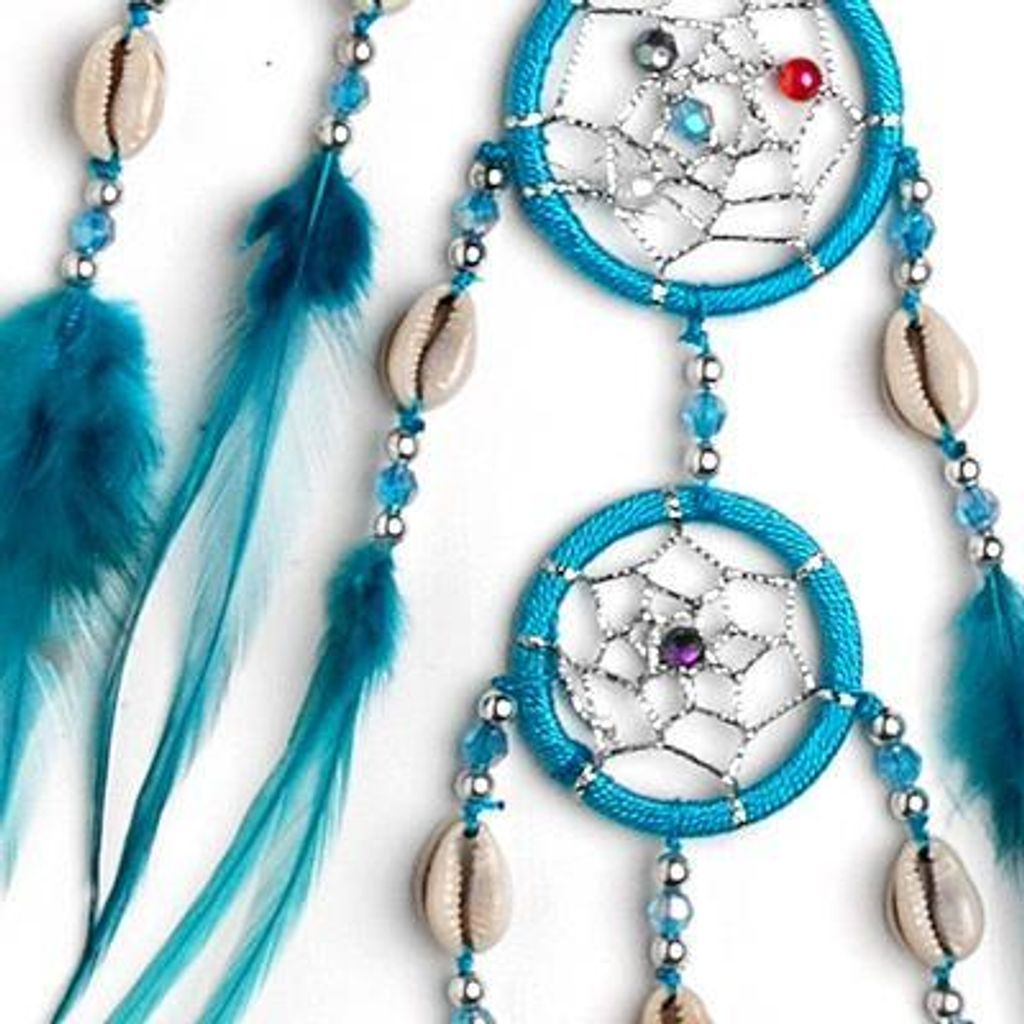 Traumfänger - Dreamcatcher GUTER TRAUM mit Kaurischnecke, Muschel Ø 11,5 cm & 4 x klein, türkis