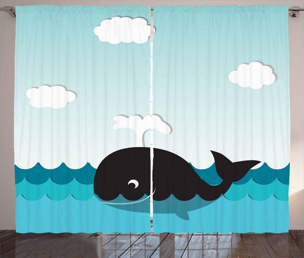 ABAKUHAUS Natur Rustikaler Gardine, Wal in Wellenförmige Ozean, Schlafzimmer Kräuselband Vorhang mit Schlaufen und Haken, 280 x 245 cm, Schwarz u...