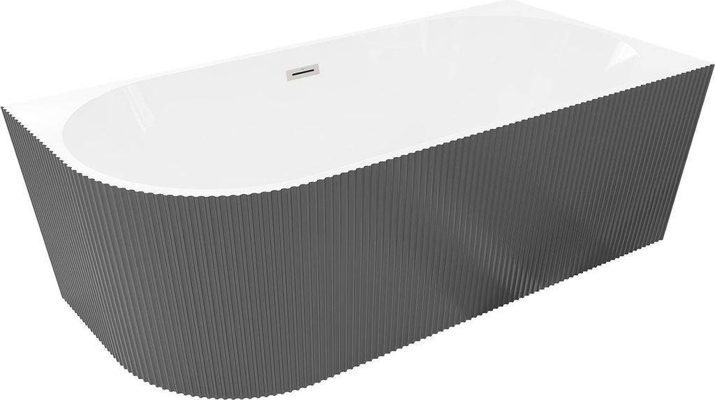 Mexen Silo freistehende Eckbadewanne rechts geriffelt 150 x 75 cm, weiß/grau, Überlauf gebürstetes Nickel - 52891507562P-97
