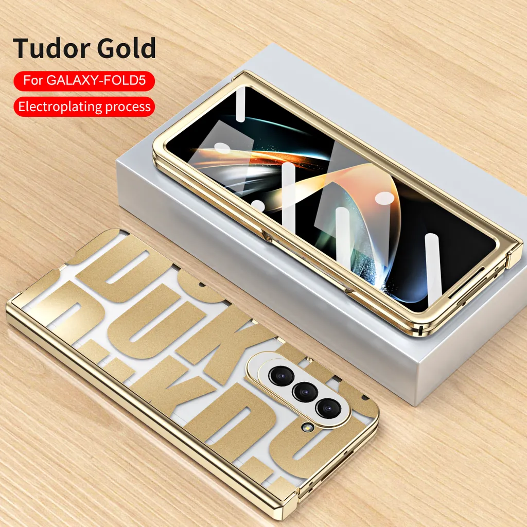 Custodia per Z Fold 5 Oro: Eleganza Trasparente con Cerniera Protetta - 5