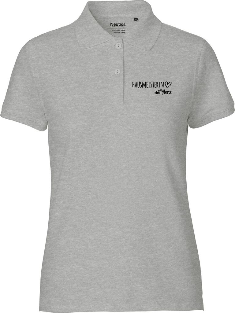 Huuraa Damen Polo Shirt Hausmeisterin mit Herz XXL Sport Grey Bio Baumwolle Fairtrade Poloshirt Geschenkidee
