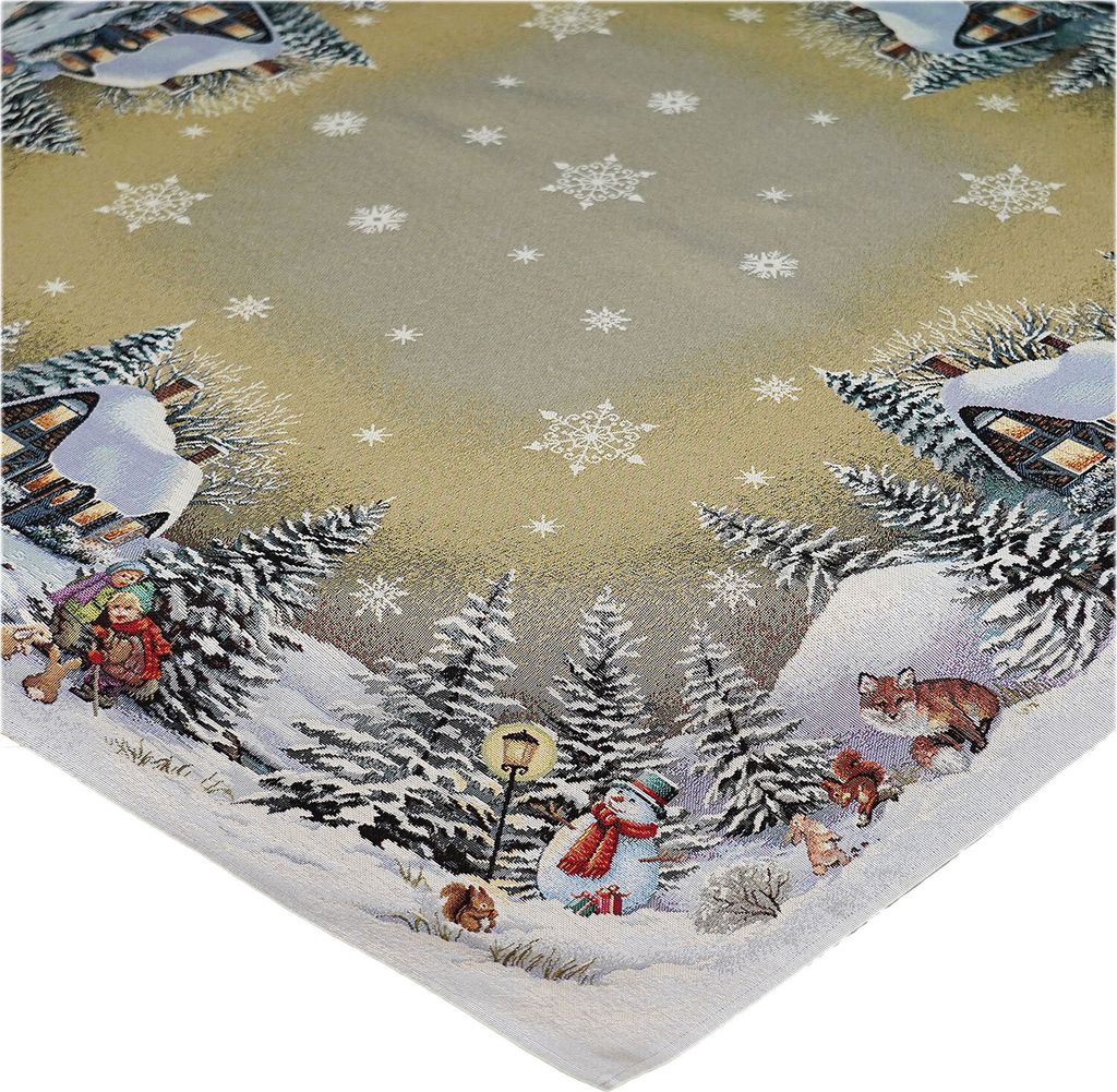 Tischdecke Druck Winterdorf  Advent Weihnachten Tischläufer Produktbild 