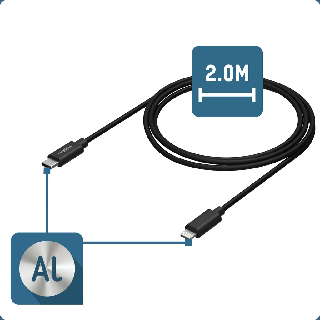 Câble Lightning USB-C ANSMANN 1700-0107 Robuste et Long de 2 Mètres - 3