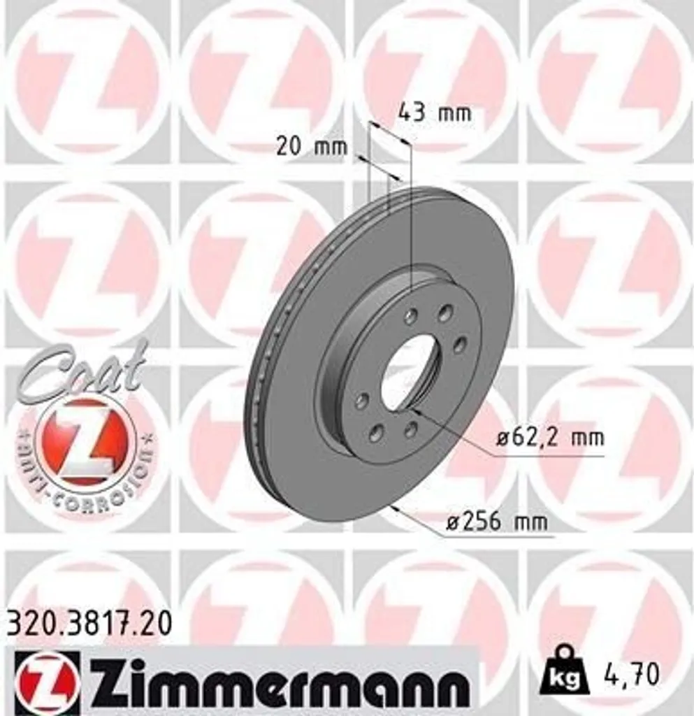 Disque de frein de remplacement pour Kia Picanto JA type Zimmermann 320.3817.20