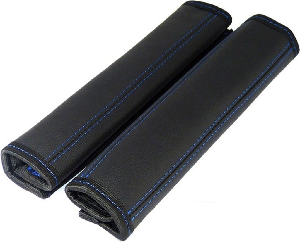 2 Stück Gurtschoner Naht blau 100% Echtleder schwarz
