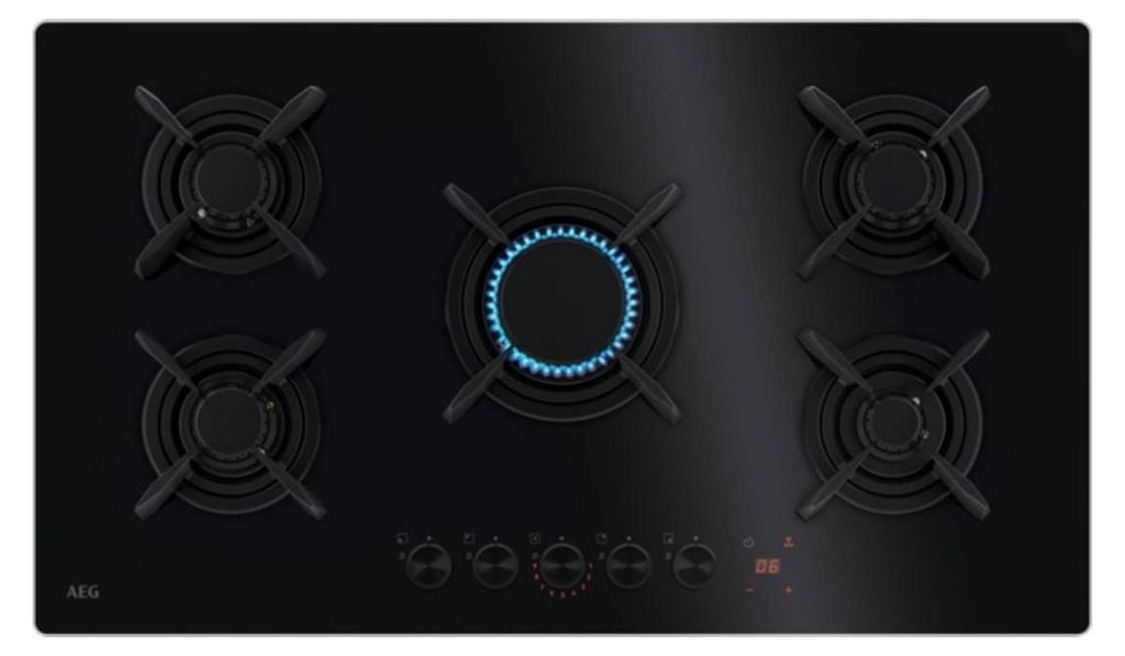 AEG HKB95453NB, Schwarz, Integriert, 90 cm, Gaskochfeld, Produktbild 