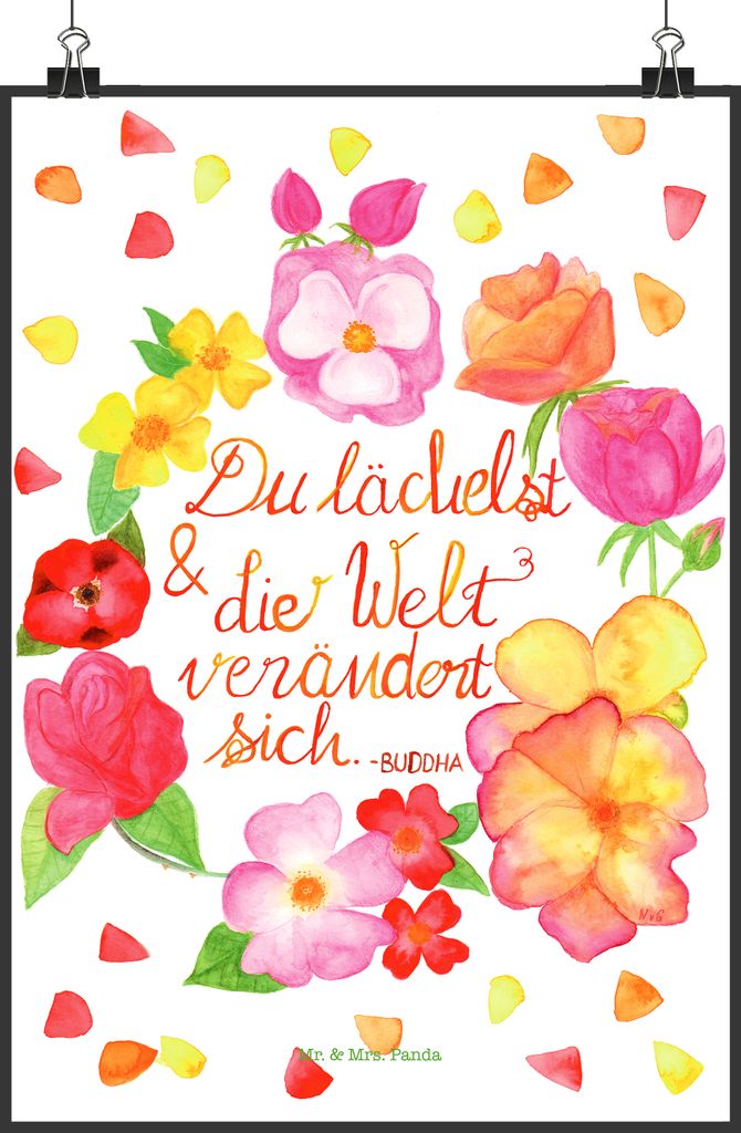 Mr. & Mrs. Panda Bild Du Lächelst DIN A2 - Geschenk, Freundin, Lachen Spruch, wandkunst, Positiv, Dekoration, Wandbild, wanddeko, Zitat schön, Bu...