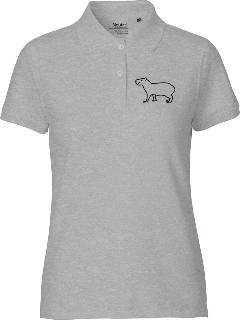 Huuraa Damen Polo Shirt Capybara Silhouette XXL Sport Grey Bio Baumwolle Fairtrade Poloshirt Geschenkidee