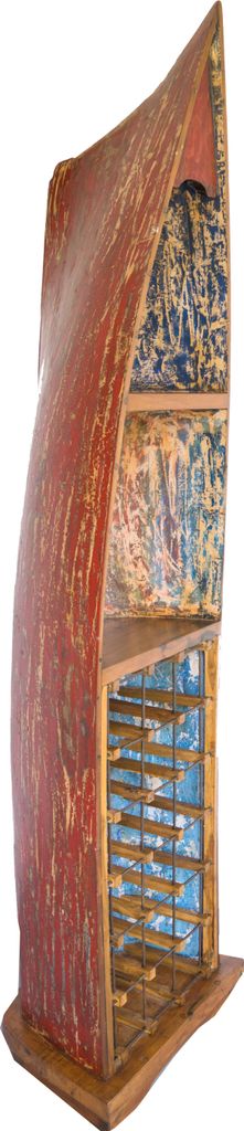 Wein Regal, Bücherregal aus Altem Bootsrumpf - Boot 16, Braun, Holz, 201*56*40 cm, Bücherregale & Küchenregale