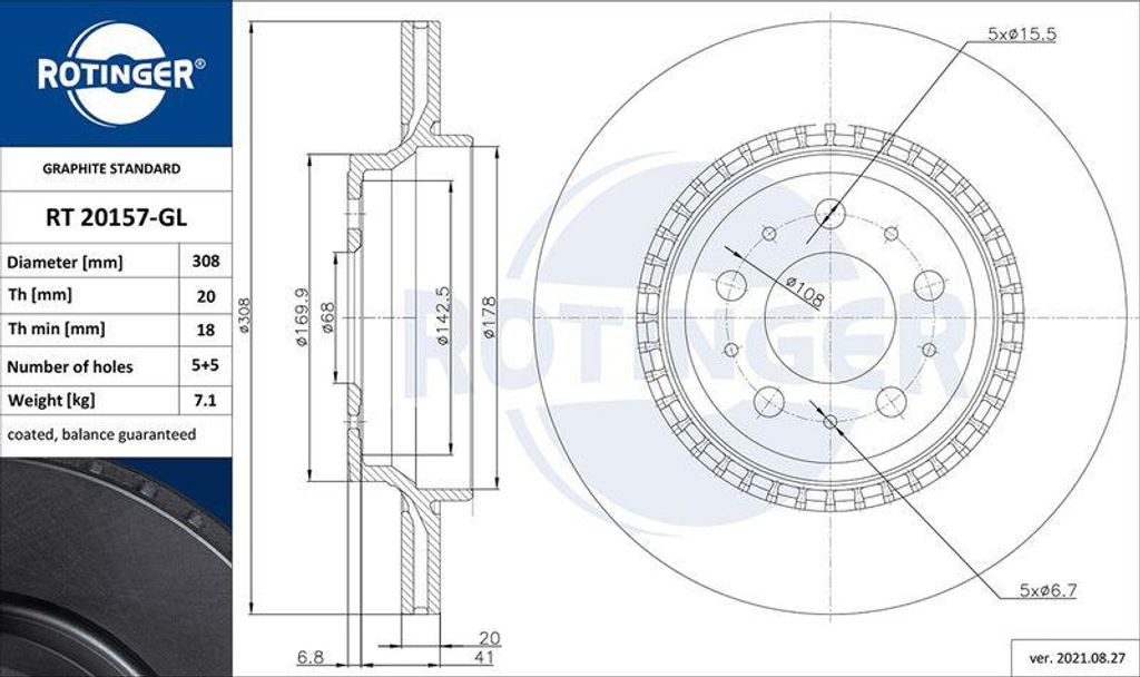 ROTINGER RT 20157-GL Bremsscheibe OE 31423152 kompatibel mit XC90