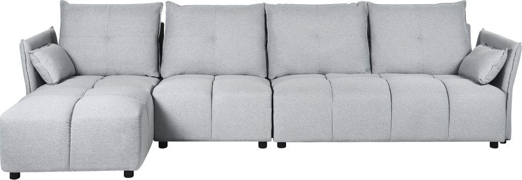 BELIANI Ecksofa Hellgrau Stoffbezug mit Chaiselongue Rechts 4-Sitzer L-Form Viele Kissen Niedrige Sitzhöhe Freistehend Modern Wohnlandschaft Wohnz...