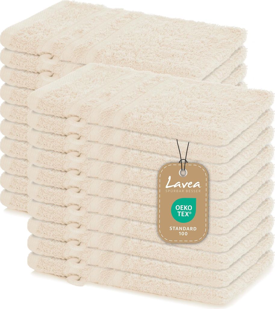 Lavea 20er Waschhandschuh Set Elena, 100% Baumwolle Frottee, Waschlappen saugstark & weich, für Körper und Gesicht, 60 °C, trocknergeeignet, C...