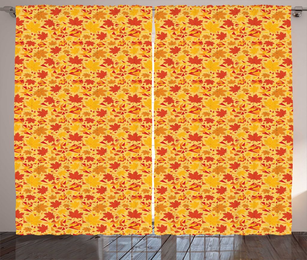 ABAKUHAUS Herbst Rustikaler Gardine, Warme Töne Maple Leafage, Wohnzimmer Universalband Gardinen mit Schlaufen und Haken, 280 x 225 cm, Vermilion ...