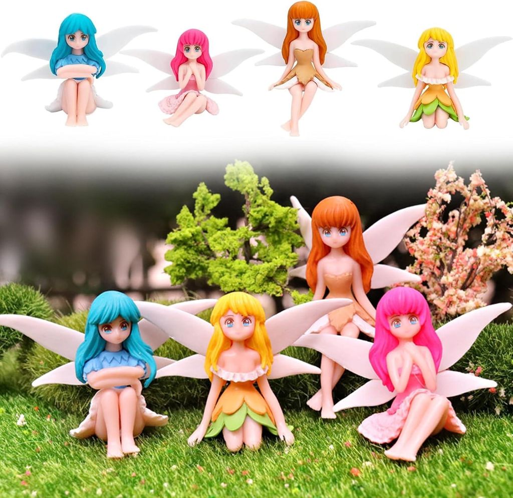 Elfenfiguren - 4 Stück - Mini-Feen-Dekoration - Miniatur Feengarten - Accessoires - Tortendekoration - für draußen - Garten - Auto - Dekoration ...