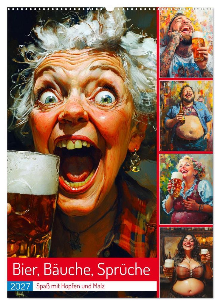 Bier, Bäuche, Sprüche. Spaß mit Hopfen und Malz (Wandkalender 2027 DIN A2 hoch), CALVENDO Monatskalender