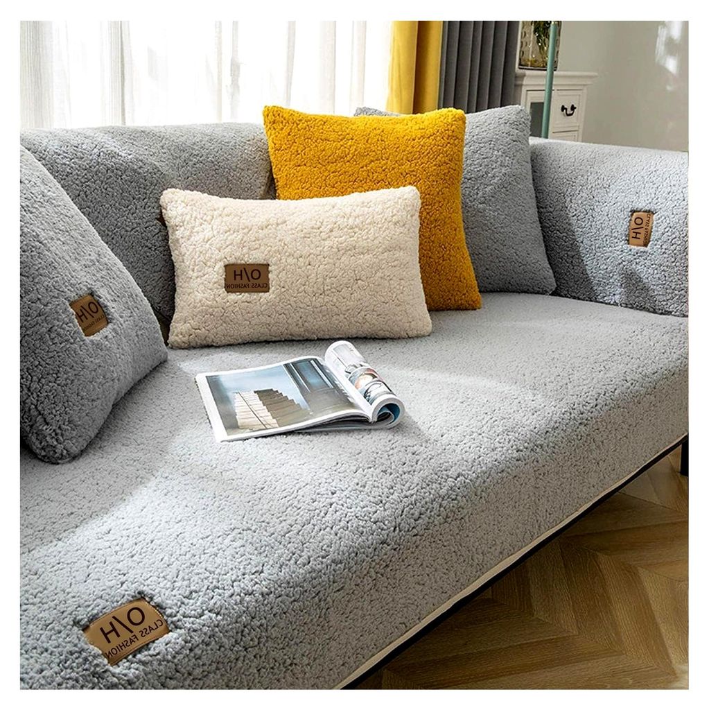 Samt Sofabezug für 1- bis 4-Sitzer, L-Form Sofaüberwurf, Ecksofa Bezug für Haustiere, Anti-Rutsch Sofaschutz, Ultra weicher Sofaschoner (Grau, 9...