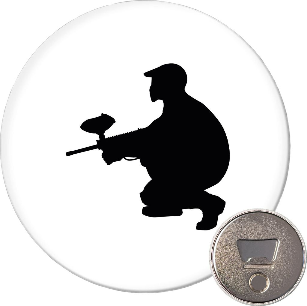 Huuraa Magnet Paintball Silhouette 59mm Kühlschrankmagnet rund Flaschenöffner Geschenkidee
