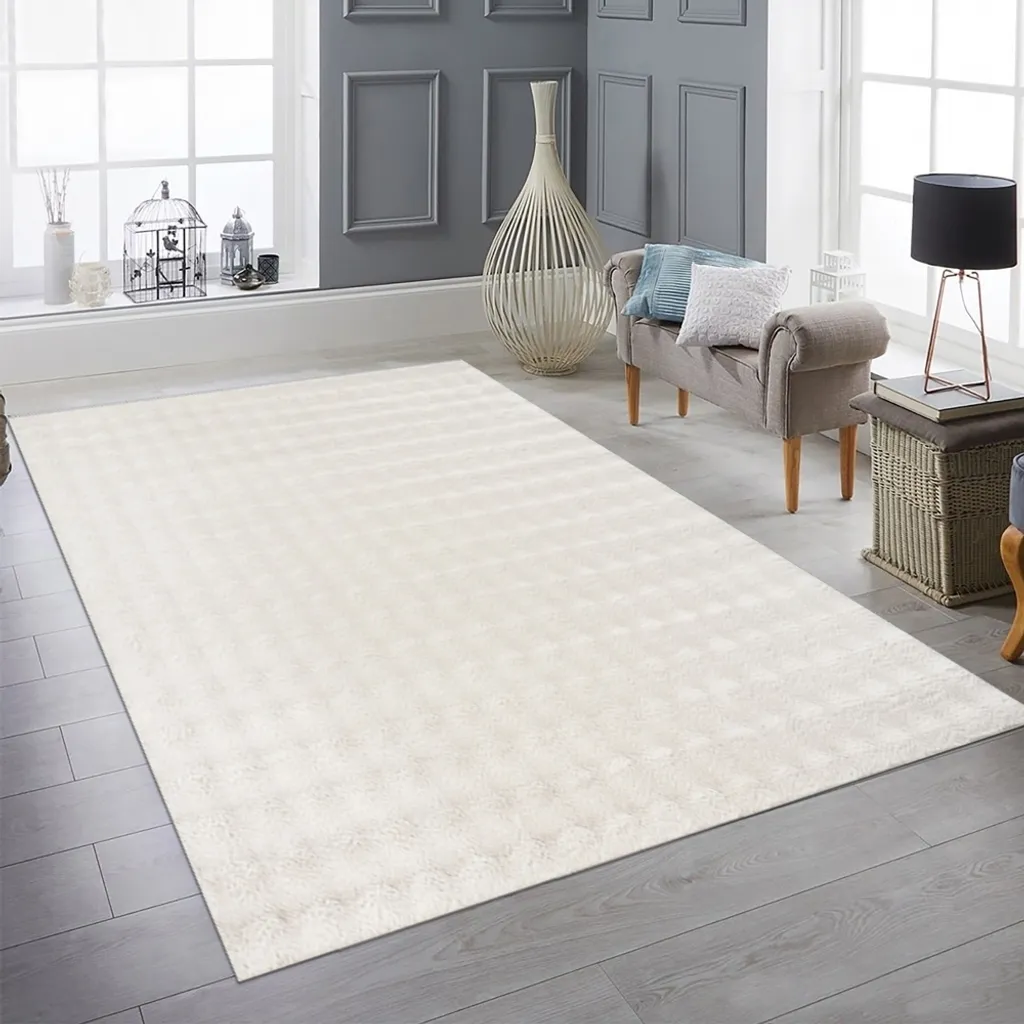 Tapis de salon antidérapant blanc 160x220 cm ultra doux motif bulles