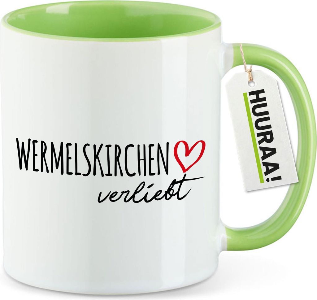 Huuraa Kaffeetasse Wermelskirchen verliebt 330ml Grün Keramik Kaffeebecher Geschenkidee