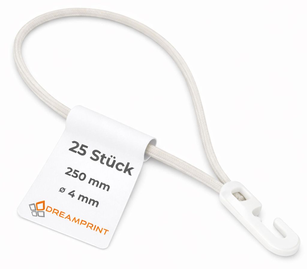 Dreamprint Expanderschlinge 25 Stück 25cm Ø 4mm weiß Planen-Spanner mit Mini Kunststoffhaken