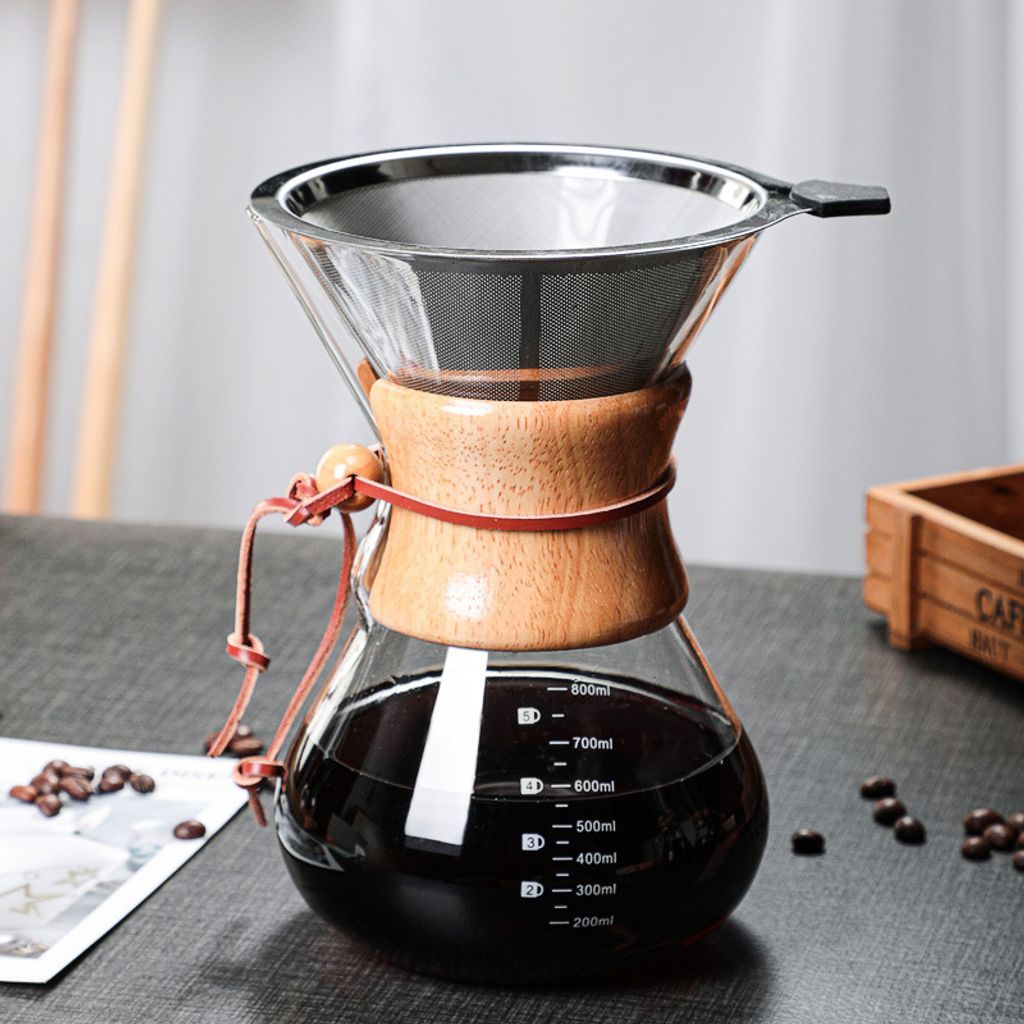 Glaskaffeekanne mit Filter, verdicktes hitzebeständiges Borosilikatglas, geeignet für Herdplatten, 1000 ml